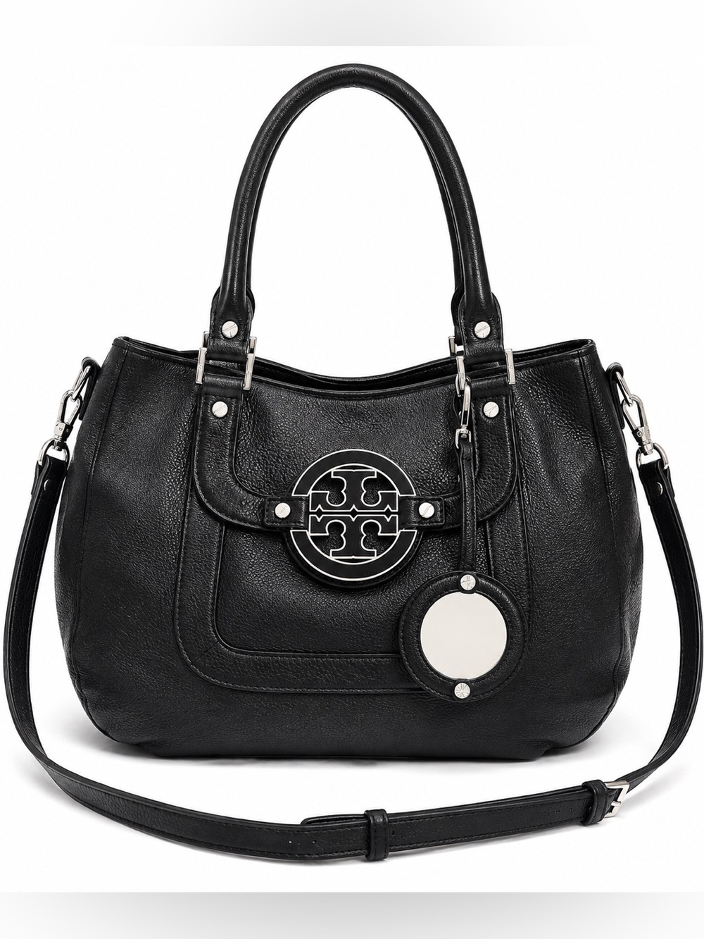 Tory Burch Amanda Black Pebbled Leather Tote Shoulder Bag Crossbody - Picture 2 of 14